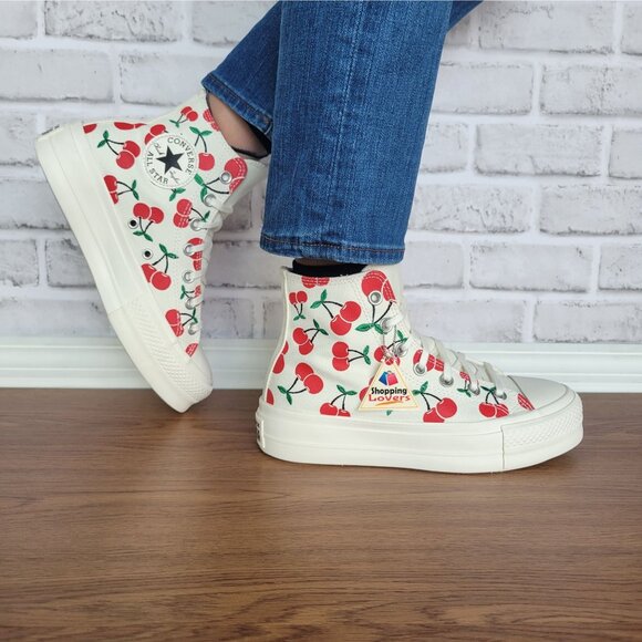 ⭐Converse Ctas Lift Platform Cherries 7.5 Womens Shoes Egret Red Sneaker A08096C - Picture 5 of 13